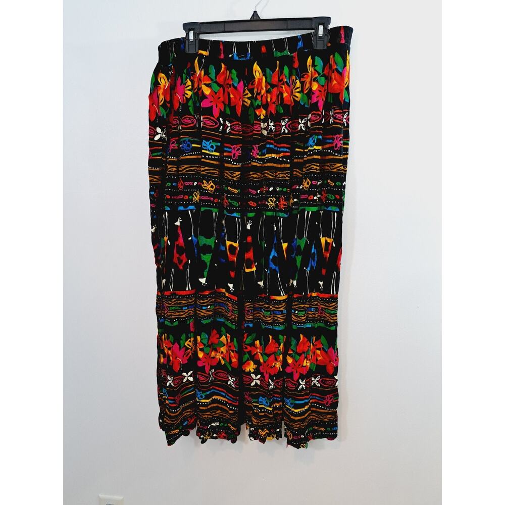 Stephanie Thomas Sport Vintage Women's Black Red Yellow Floral Skirt Size 18